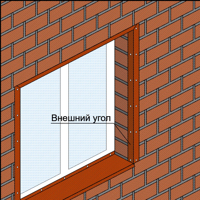 Обрамление оконного проёма при помощи внешнего угла (тип 2, таблица 2) brick